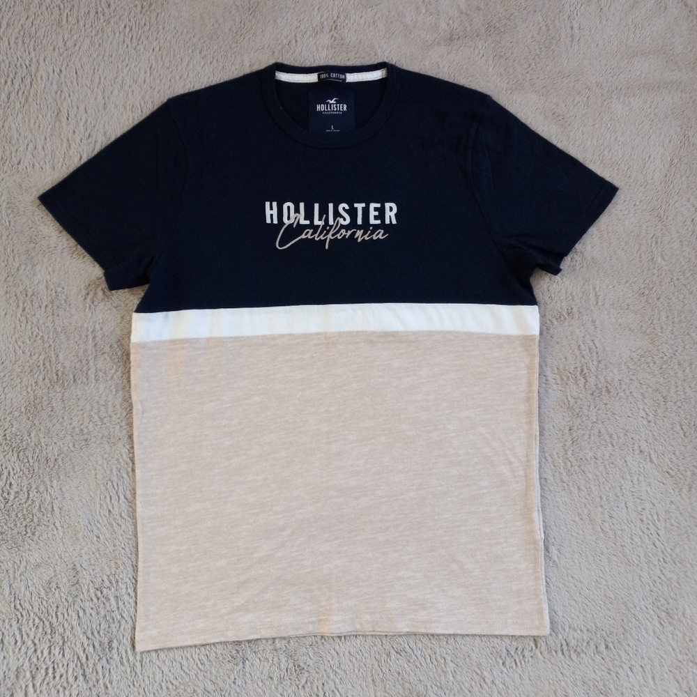 Mens shirt navy blue and cream size L hollister